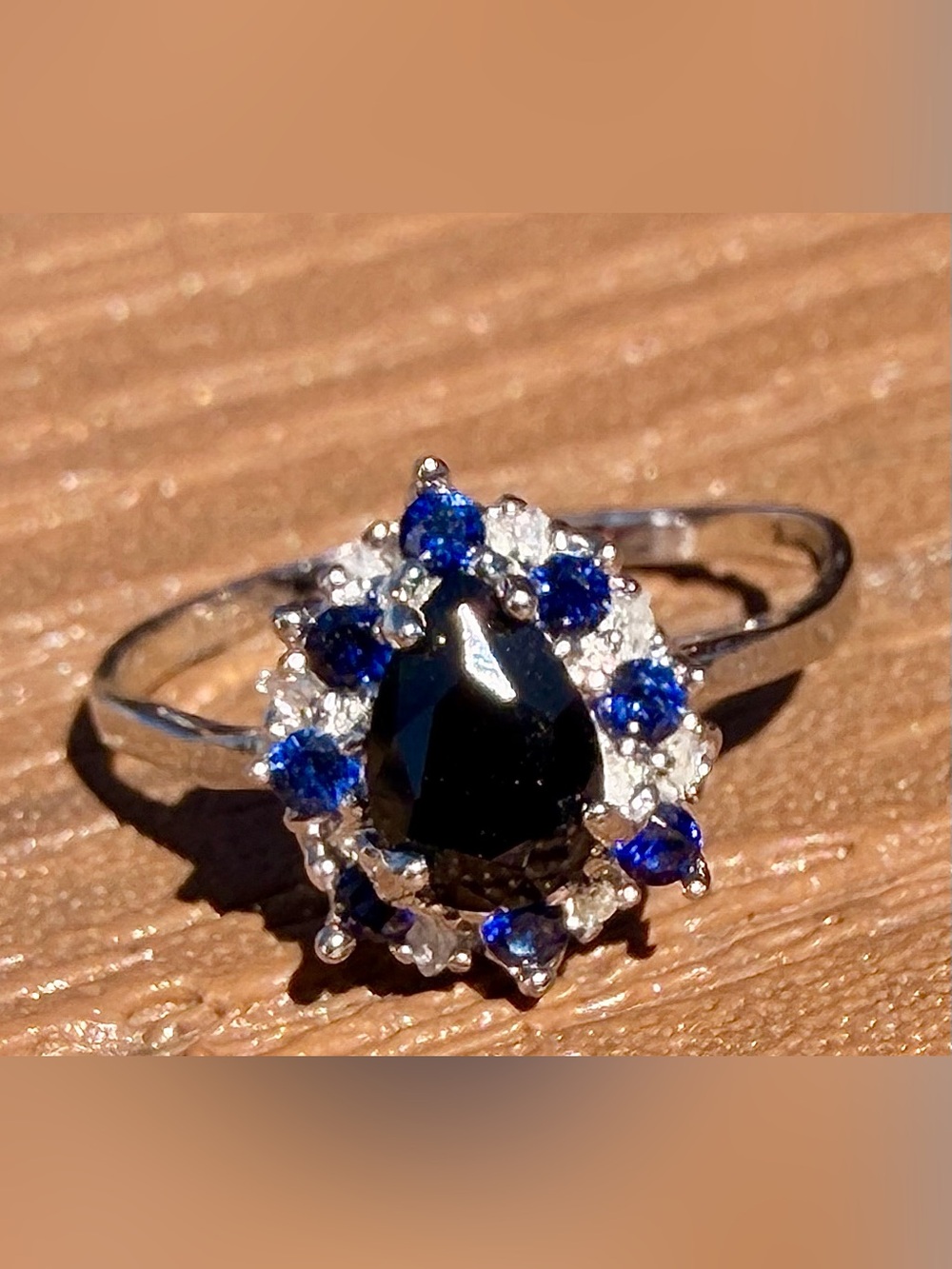 1.28 CTW Sapphire & Diamond Ring 14K White Gold Over Sterling Silver Sz 7